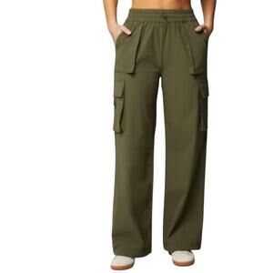 Fabletics Wide Leg Utility Pants in Olive Green Size XL